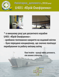 Звіт проекту “Мілітарна допомога” по допомозі десантному кораблю U401 “Юрій Олефіренко”