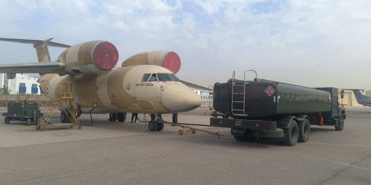 Kharkiv Aviation Plant specialists refurbishing a damaged Egyptian An-74T-200A