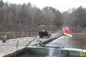 A pontoon bridge crossing has been deployed over the Pripyat River in Belarus, 4 ml from Ukraine