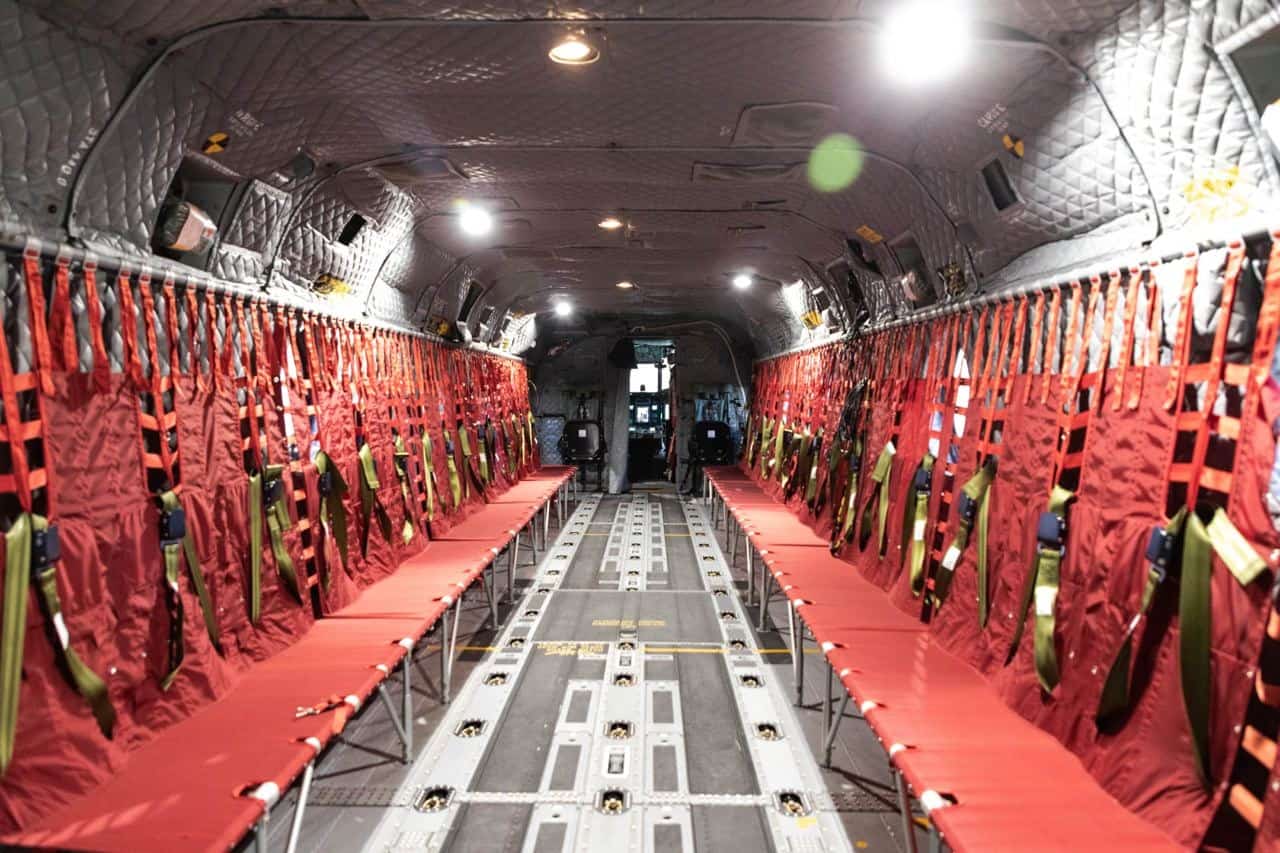 The cargo compartment of a CH-47F Chinook helicopter. Photo credits: Spanish Ministry of Defense