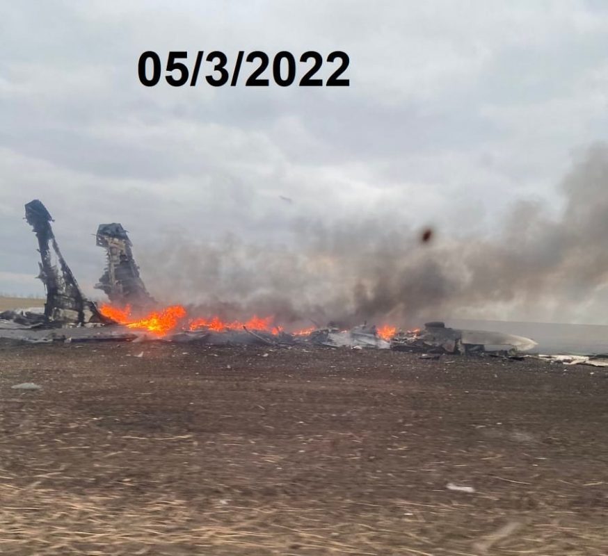A Su-30SM multi-role fighter from the 43rd Aviation Regiment of the Russian Federation shot down over Mykolaiv region on March 5, 2022