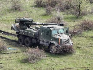 Experimental 2S22 Bohdana self-propelled howitzer is destroying the invader forces