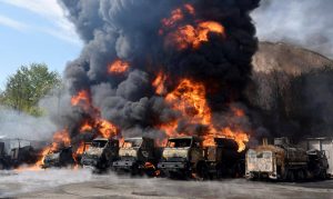 Oil depot is on fire in Russian-occupied Makiivka