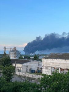 Enemy depot burns in occupied Svatovo