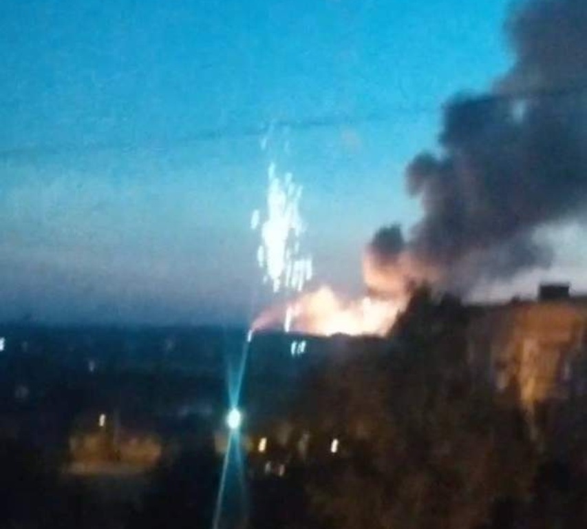 Russian ammunition depot burns in occupied Kadiivka