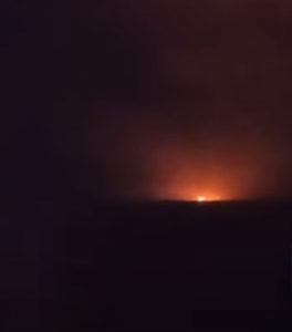 An oil depot on fire in Russian-occupied Makiyivka