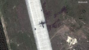 Satellite images featuring traces of fire at the Ziabrovka airfield in Belarus, used by the Russians, were released online