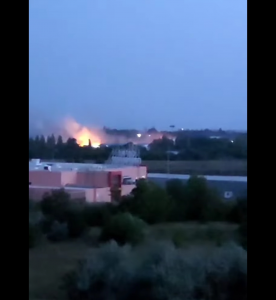 Russian ammunition depot exploding in occupied Donetsk