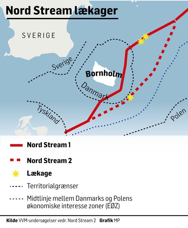 Approximate areas of damage to Russian gas pipelines