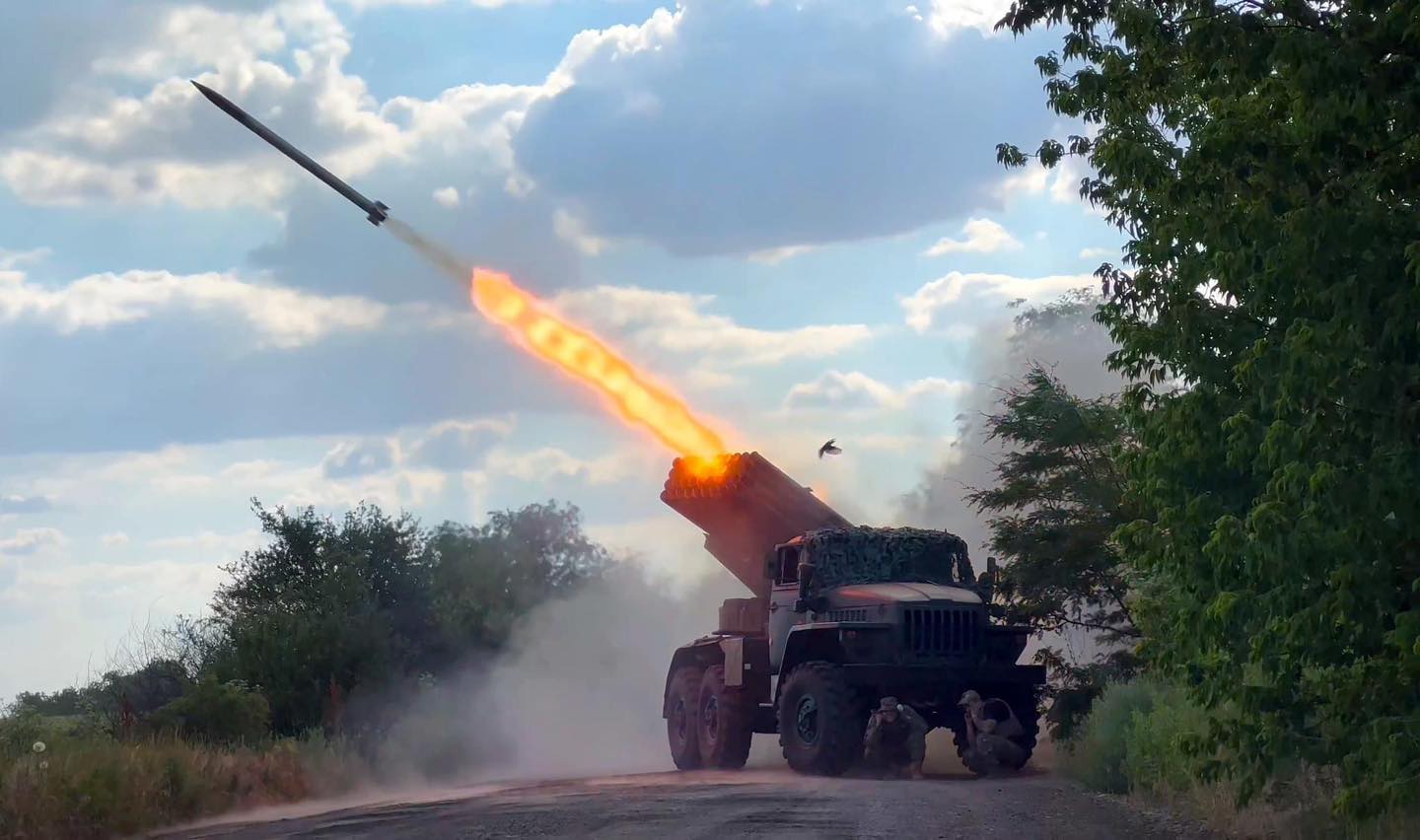 A BM-21 Grad rocket launcher of the Ukrainian military. 2022. Ukraine. Photo credits: 36th Brigade