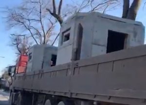 Trucks transporting concrete pillboxes were spotted in Sevastopol