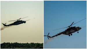 Mi-24 and Mi-17 conduct live fire exercises