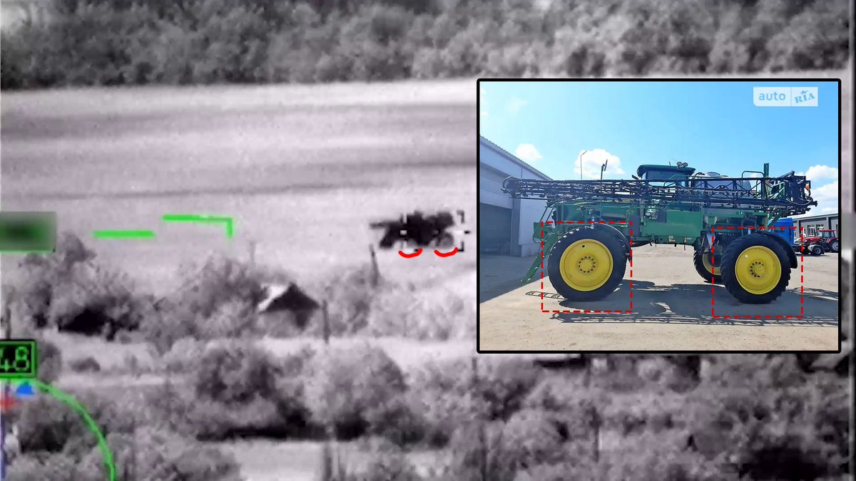 Кадри з камери російського гелікоптера Ка-52 перед ураженням сільгосптехніки. Україна. Кадри з відео міноборони РФ