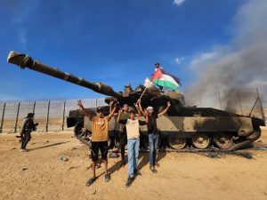 Hamas militants hit Israeli Merkava tanks with grenade launchers and drones