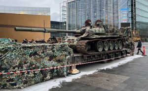 A destroyed Russian tank was brought to Finland for an exhibition