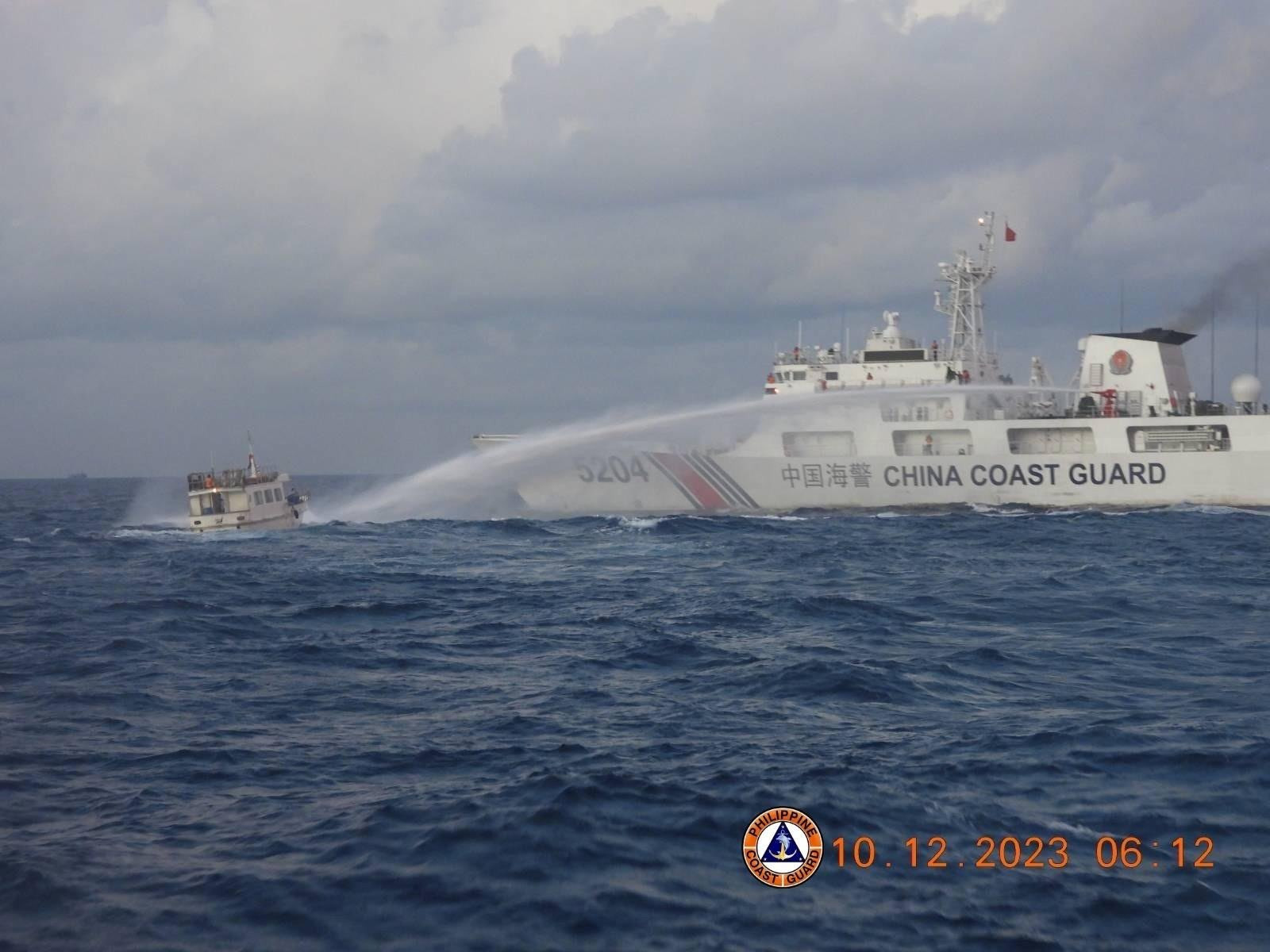 Chinese Coast Guard uses water cannon against civilian Philippine vessels