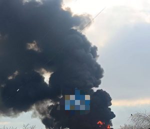 An oil depot is on fire again in Donetsk