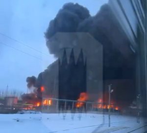 An oil depot is on fire in the Bryansk region