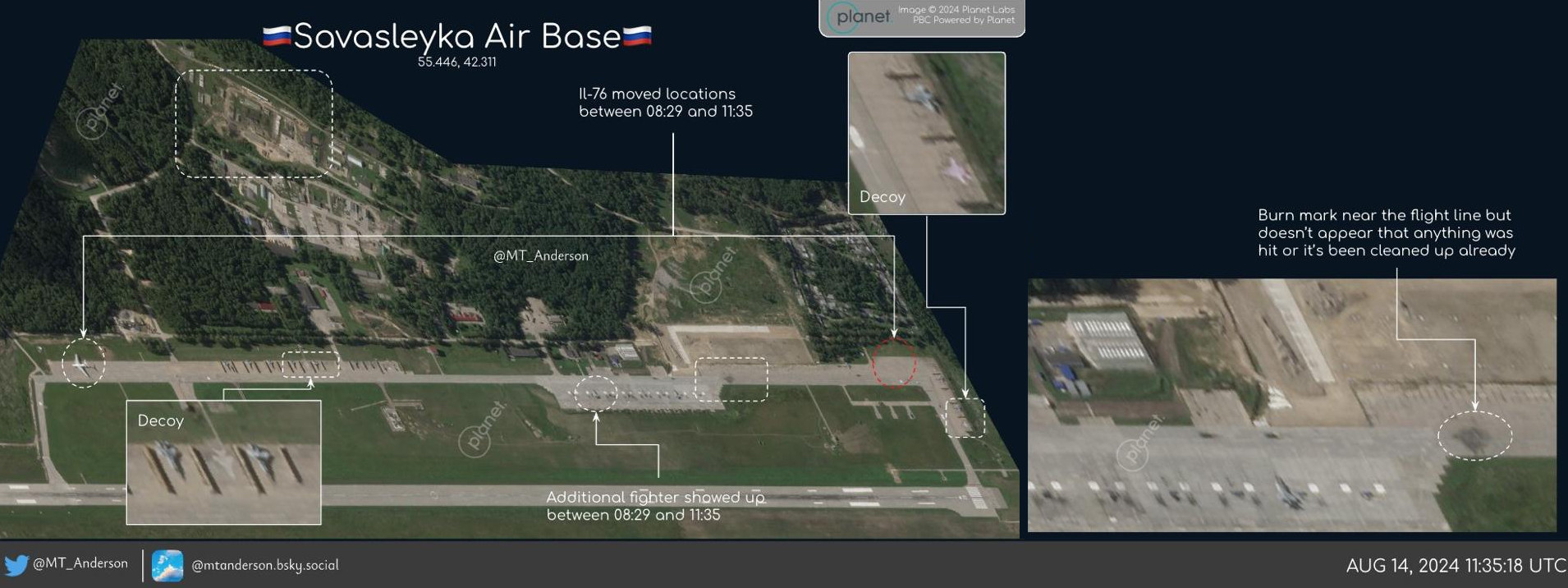Аналіз супутникових знімків аеродрому «Саваслейка» за 14 серпня. Фото: MT Anderson