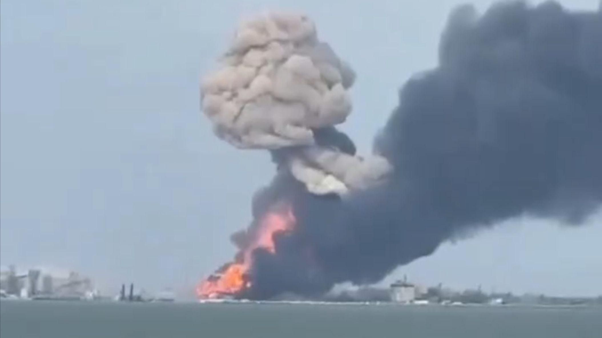 The Russian ferry is on fire in the Kavkaz port after the explosion