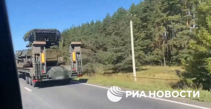 MT-LB with 9K55 Grad-1 launcher spotted in the Kursk region