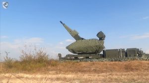 Ukrainian anti-aircraft gunners practice shooting with Skynex system