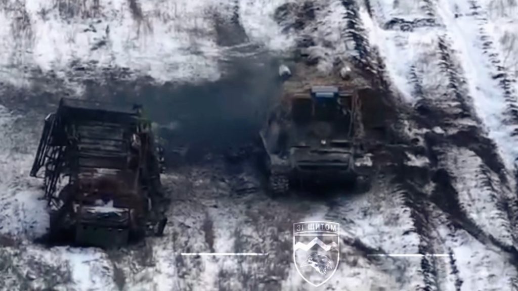 Russian armored vehicles destroyed near the village of Vyimka. December 2024. Ukraine. Source: 109th Separate Mountain Assault Battalion