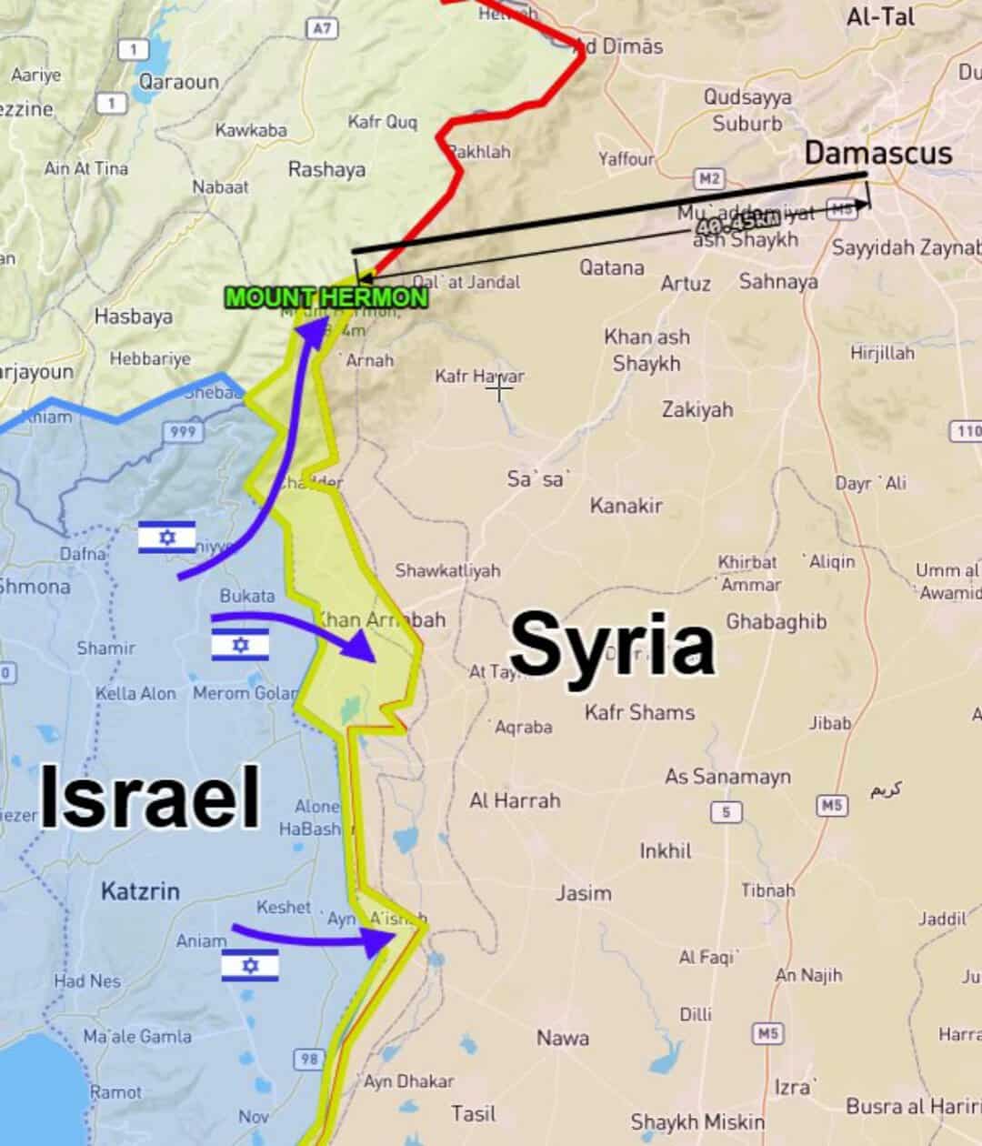 The distance from Mount Hermon to Damascus. Image: @nhazony in X