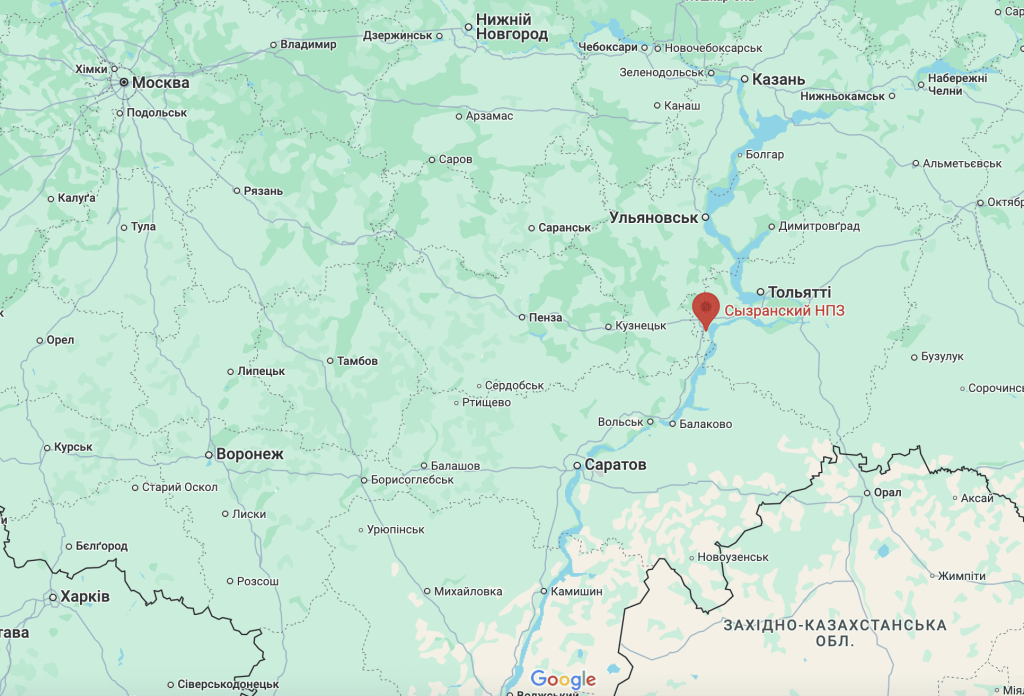 Місцерозташування Сизранського НПЗ в РФ. Зображення: Google Maps