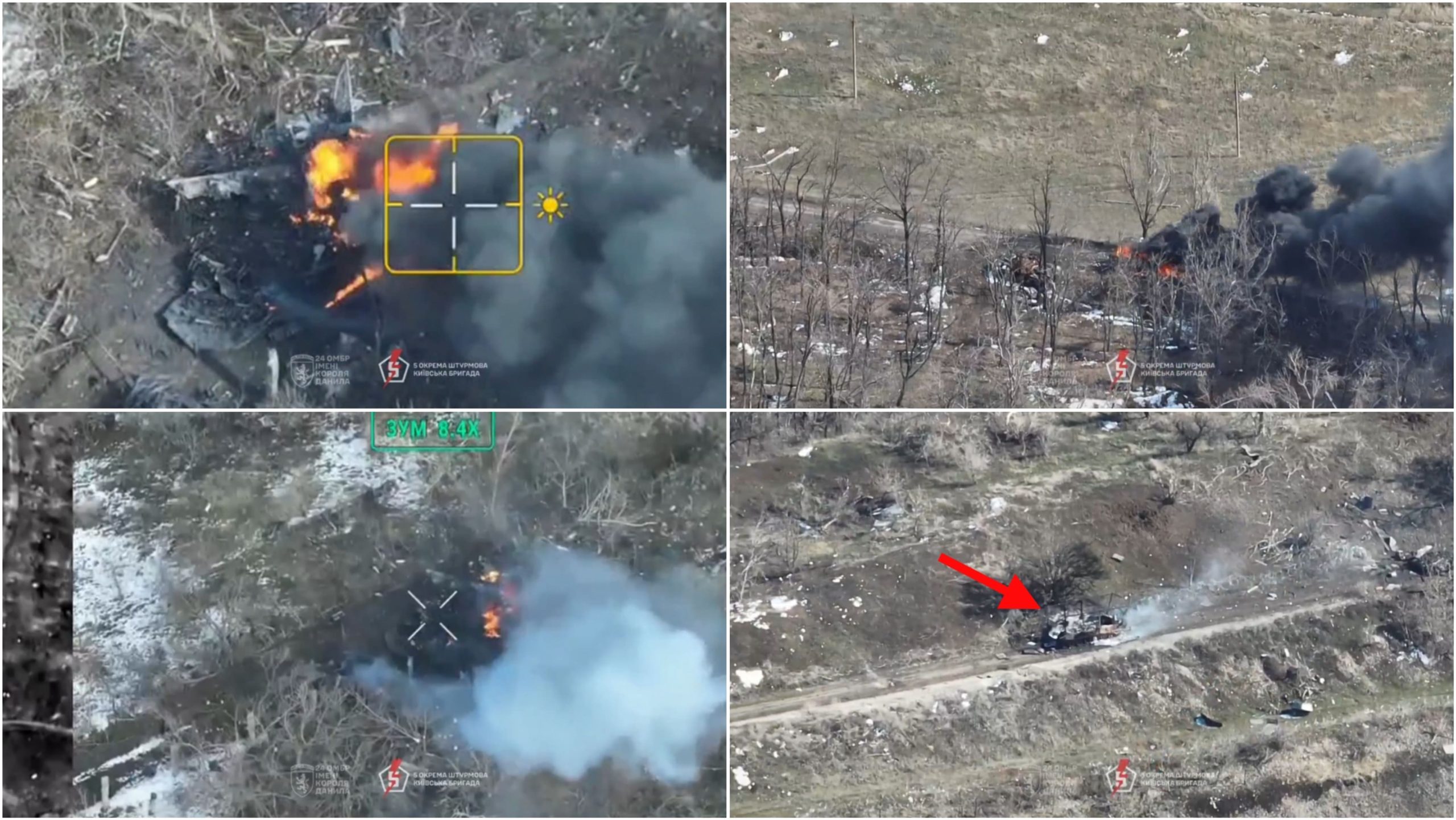 Знищена російська бронетехніка біля Часового Яру. Березень 2025. Кадри з відео 24 ОМБр
