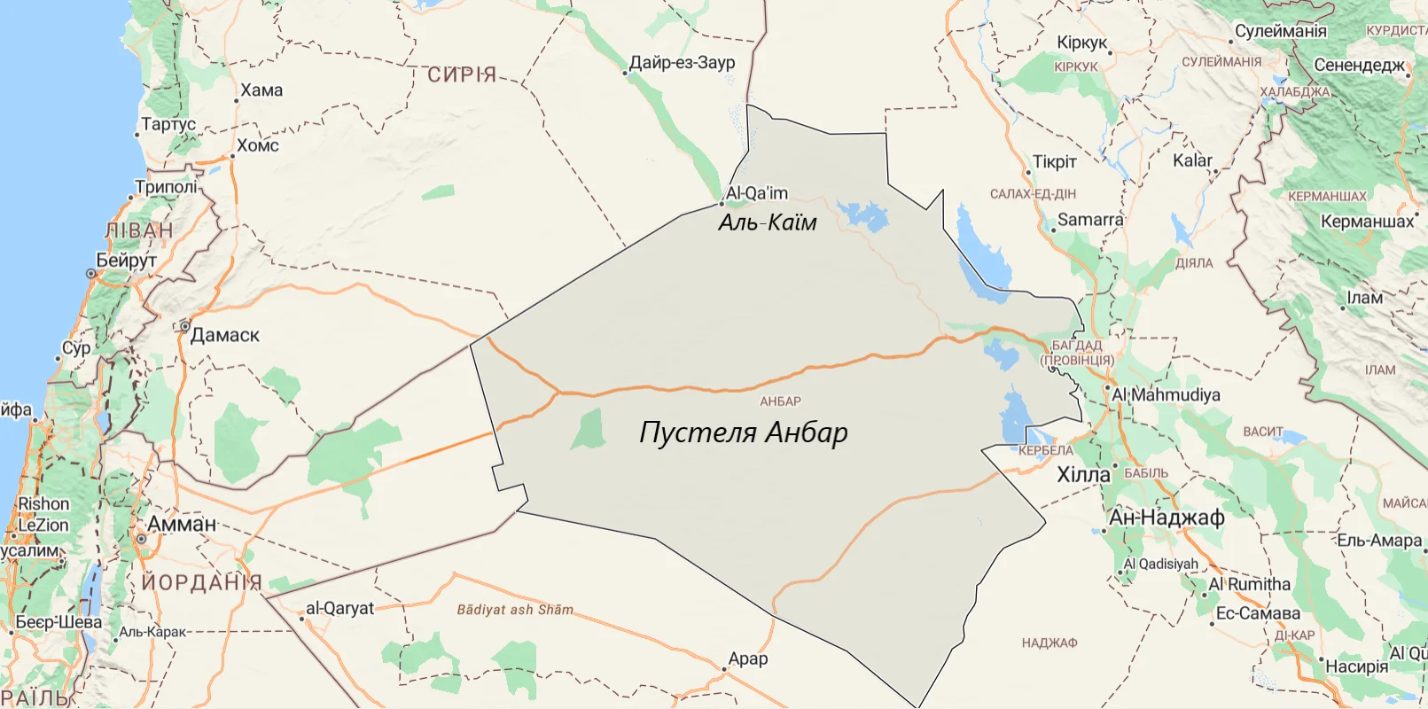 Пустеля Анбар на заході Іраку. Bing карти, Скріншот.