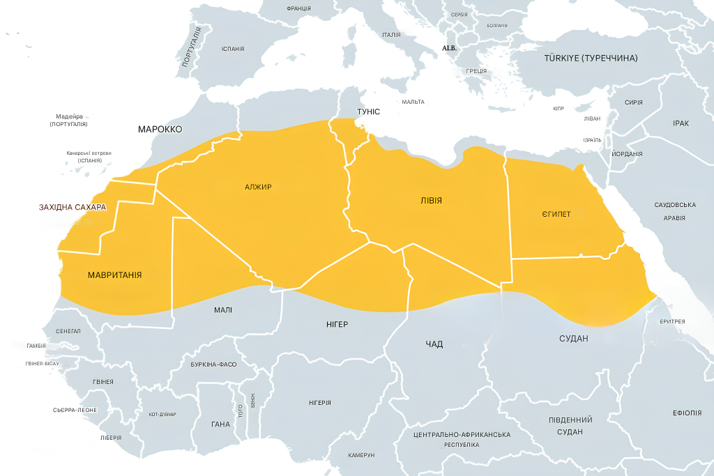 Пустеля Сахара на політичній мапі Африки