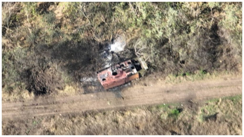 A destroyed Russian BRM-1K tank near Urozhaine on September 28, 2023. Ukraine. Photo credits: @Danspiun