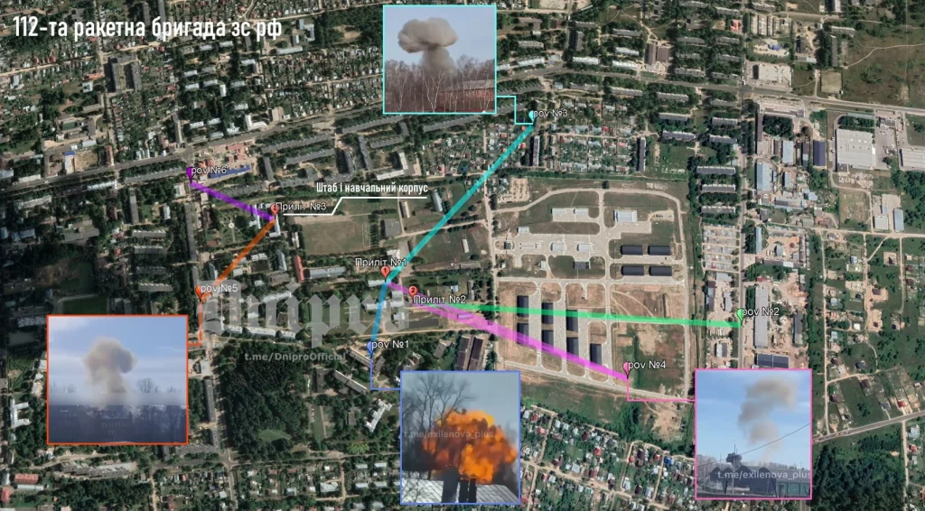 Геолокації уражених об'єктів військової частини № 03333. Джерело: OSINT-спільнота Dnipro.