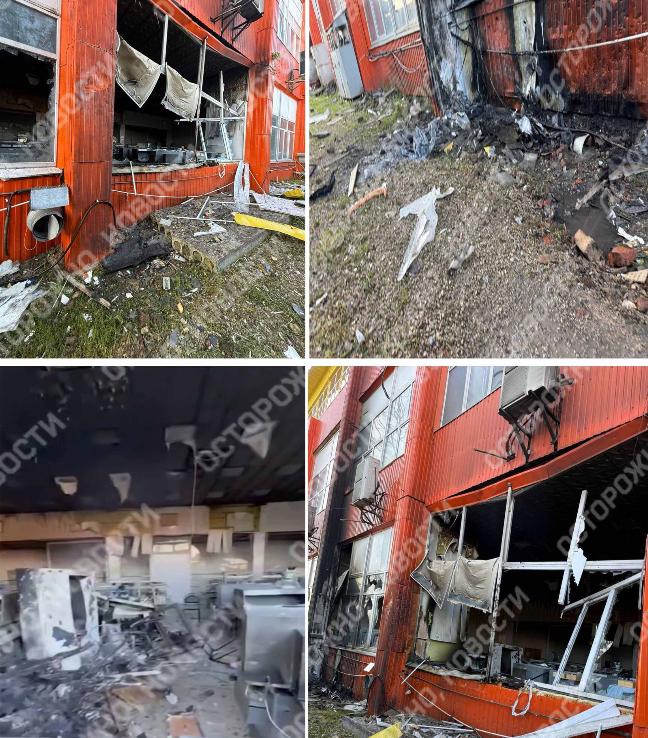 Пошкодження виробничої будівлі «Болховский завод полупроводниковых приборов» після удару. Фото: «Осторожно, новости».