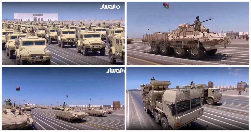 Бронемашини «Спартак», БТР-82, БМП-2М та «Панцирь-С1Э» на параді в Лівії, 26 травня 2025.