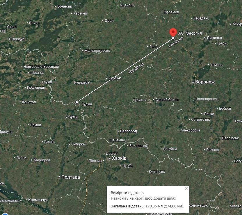 Distance of the enterprise from the state border with Ukraine. Photo credits: Google Maps