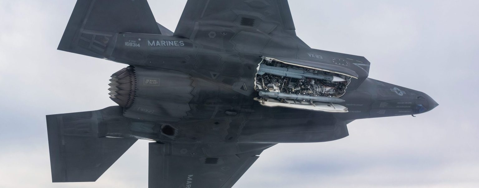 A Marine Corps F-35B carrying a Meteor missile (top) and an AIM-120 AMRAAM. Photo credits: raf.mod.uk