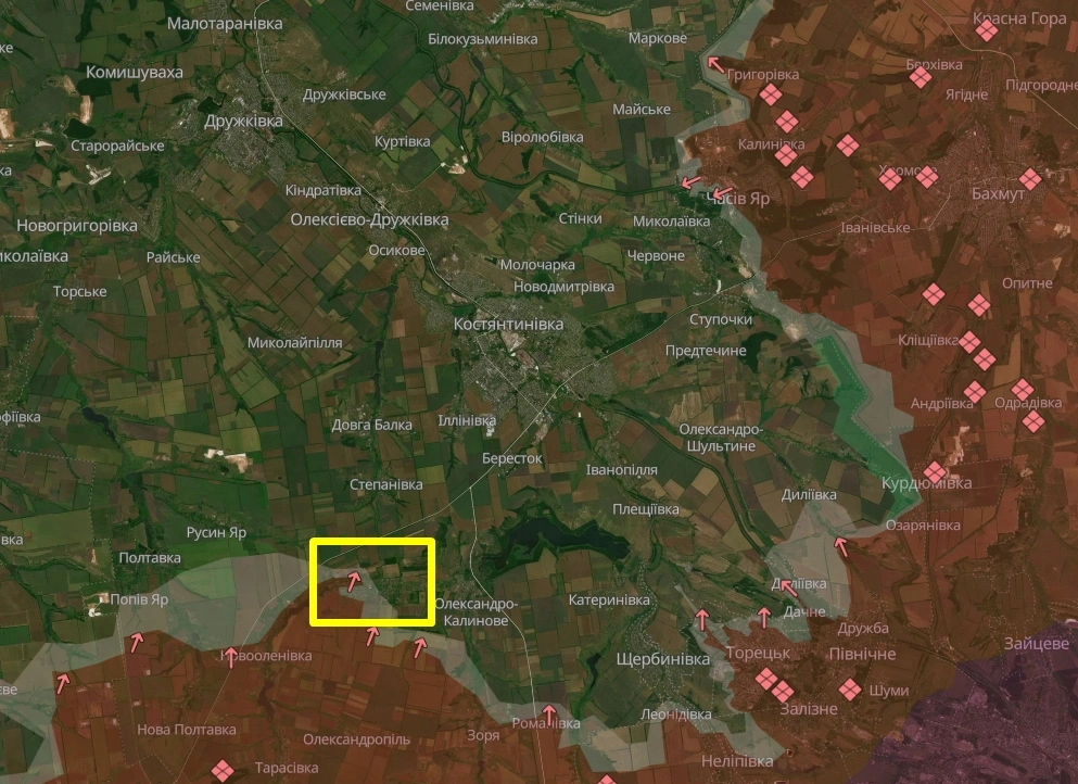 Яблунівка на мапі Deepstate станом на 18 червня 2025 року