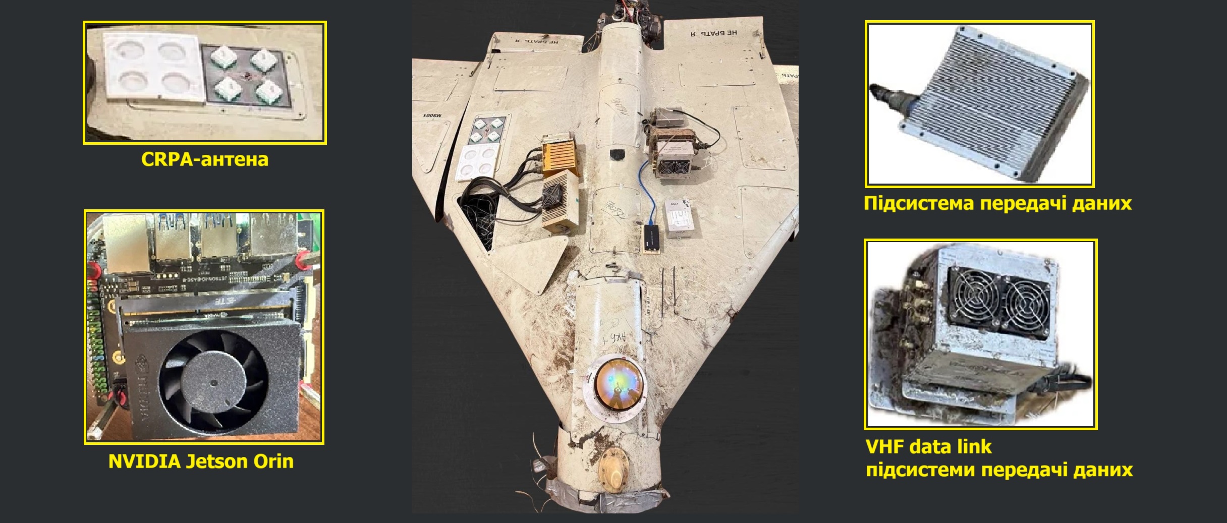 Компоненти іранського безпілотника Shahed (б/н MS001). Фото: ГУР МО