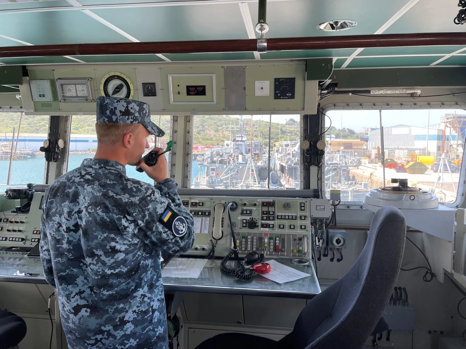 A Ukrainian sailor in the cabin of a mine countermeasures ship. Photo by NATO Allied Maritime Command