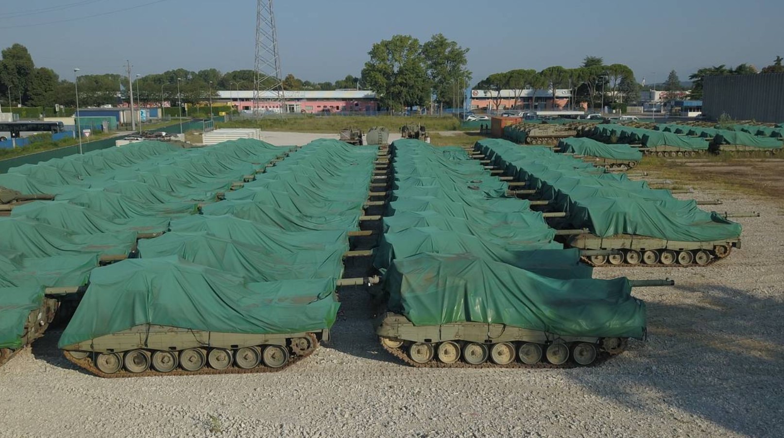 RUAG Leopard 1 tanks parked in Italy. August 2023. Photo: rsi.ch
