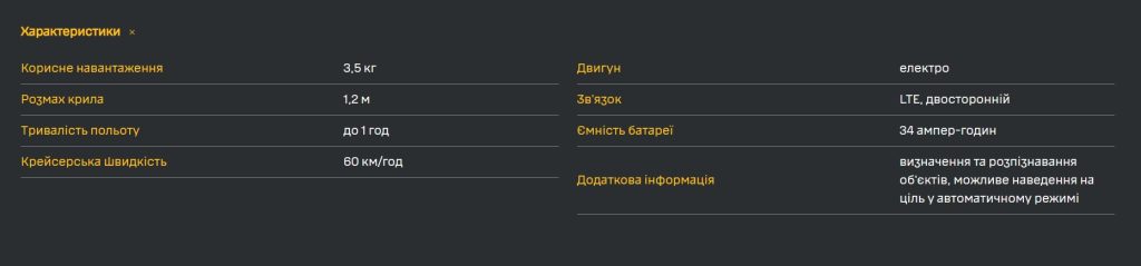 Характеристики дрона V2U. Фото: ГУР МО