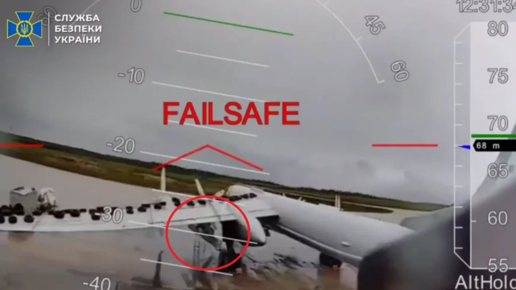 Kh-101 cruise missile under the wing of a Tu-95MS. Russia, June 1, 2025. Screenshot from the Security Service of Ukraine video