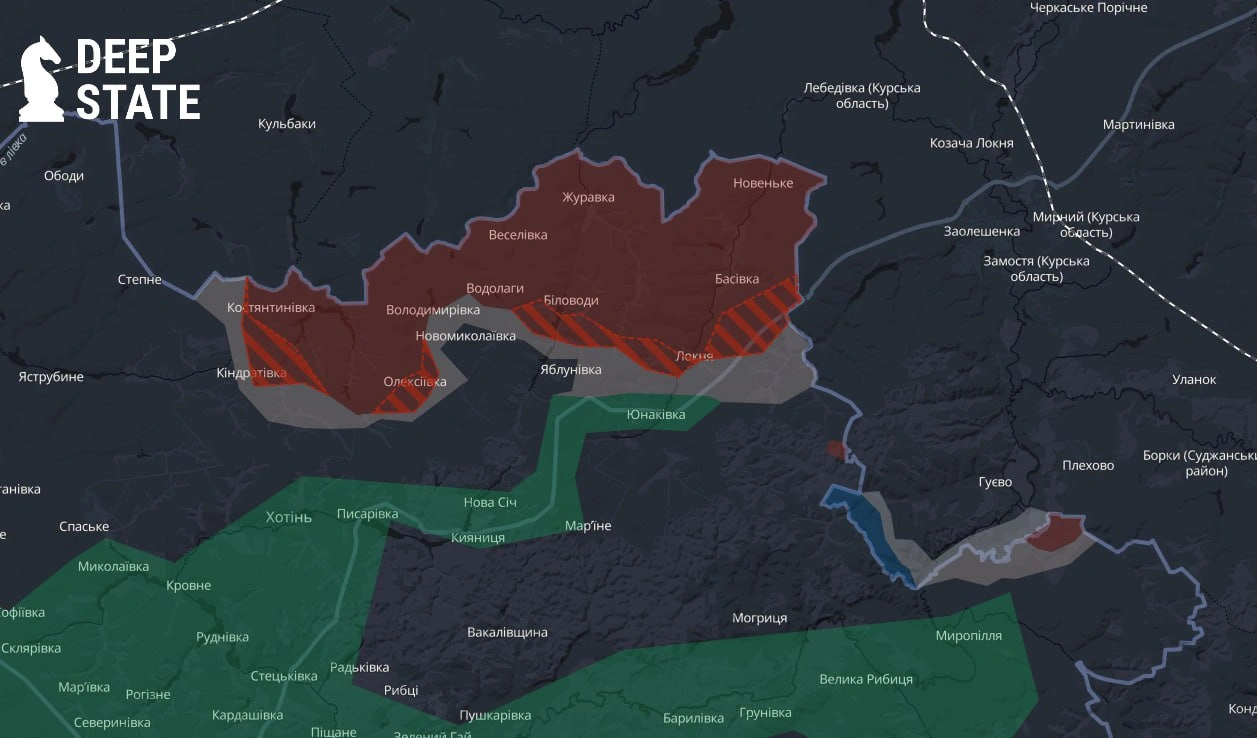 The frontline in the Sumy region as of June 6, 2025. Photo credits: DeepState