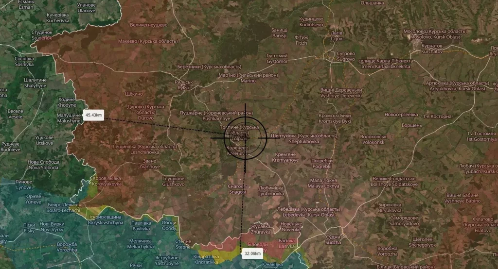 Дальність пуску дрона при сценарії його запуску від державного кордону України. Фото: @AndrewPerpetua