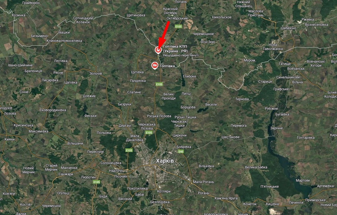 Hoptivka checkpoint on the map