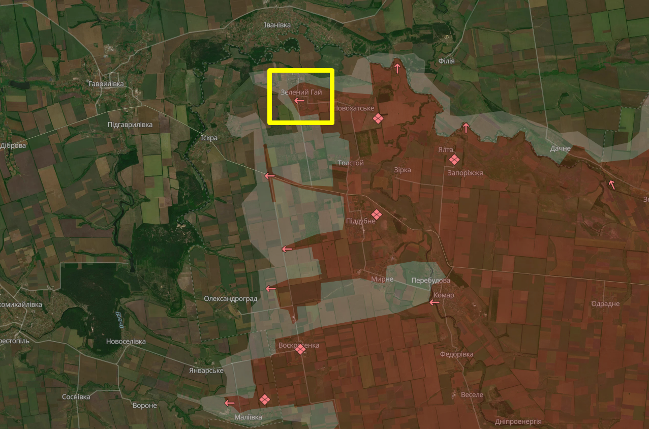 The village of Zeleny Hay on the DeepState map as of August 20, 2025