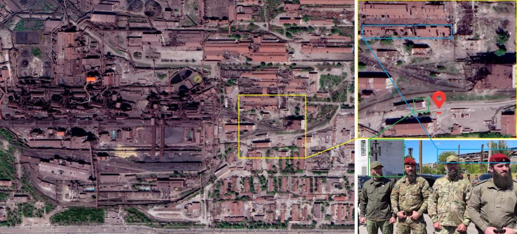 Місце розташування бійців росгвардії на відео у репортажі з комбінату Ілліча, Маріуполь, серпень 2025. 