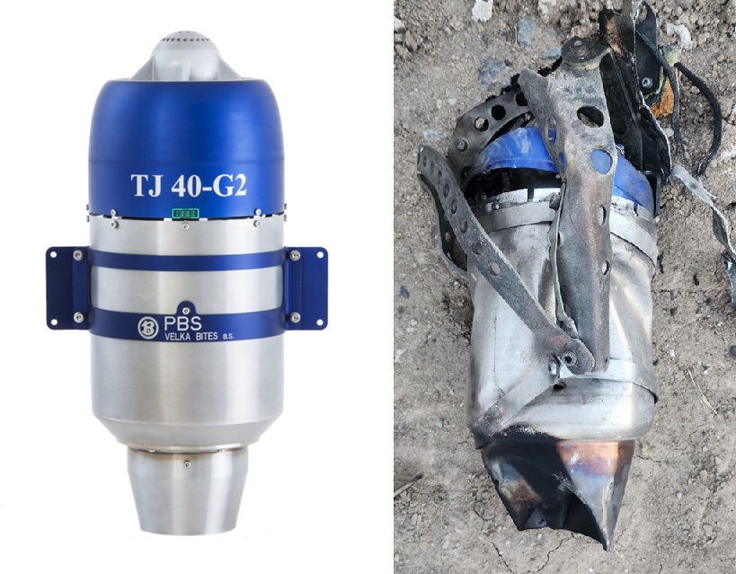 Двигун PBS TJ 40-G2 та уламки невідомого реактивного двигуна, виявлені на Київщині 28 серпня.